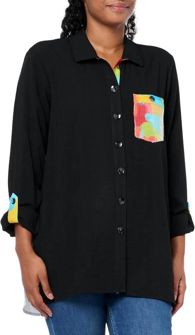 NEW MULTIPLES floral back tunic top in black multi